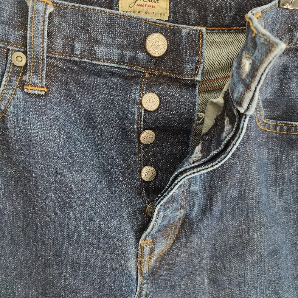 J. Crew Jeans Mens 32x33 Blue 770 Selvedge Button Fly Slim Straight Dark Wash